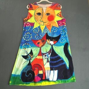Unbranded Shift Dress Women XL Multi Cat Sun Graphic Art Wear Sleeveless Mini